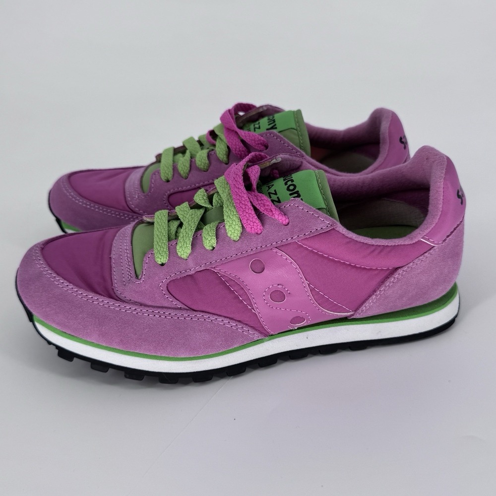 Saucony Jazz Low Pro Womens Sneakers Purple Pink Green Retro Suede Size 8 - Picture 3 of 7
